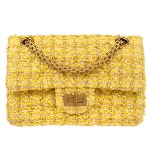Chanel Yellow Tweed Mademoiselle Lock Shoulder Bag 134578